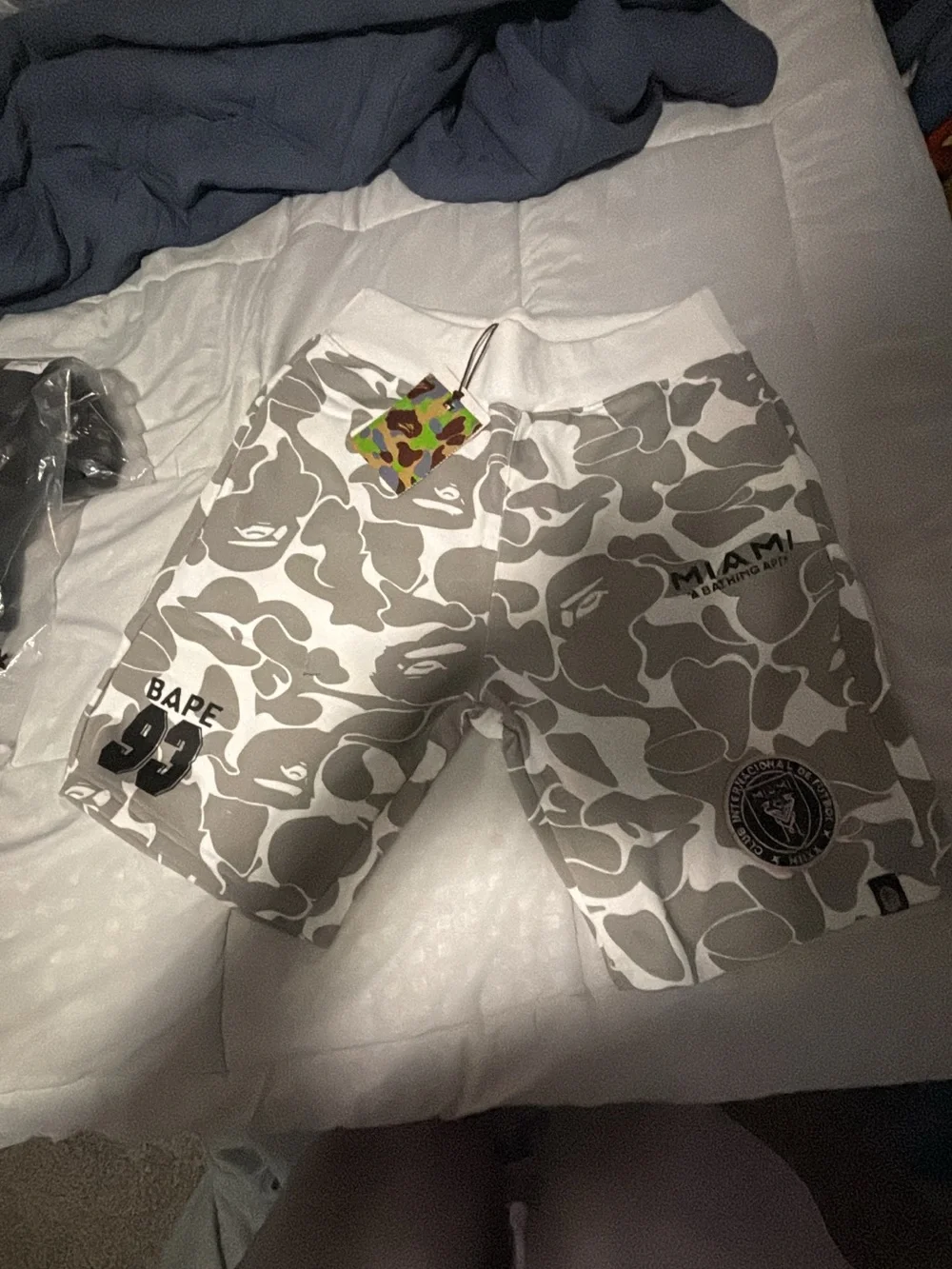 Bape Gray & White Camo Miami Shorts